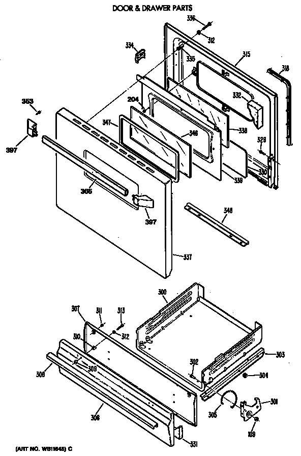 GE JGBS07EV2WW door & drawer parts diagram