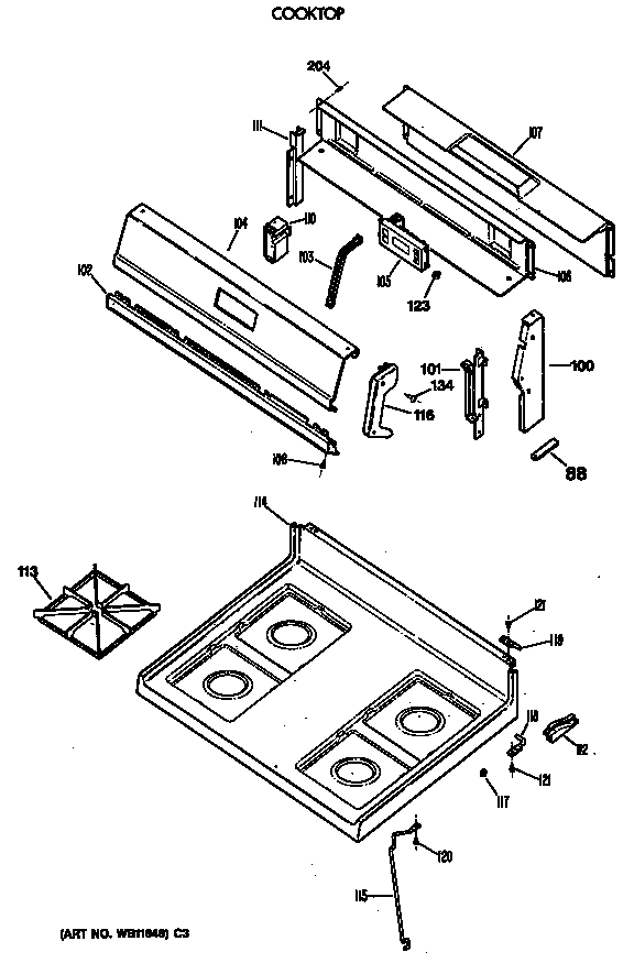 GE JGBC20GEV3AD cooktop diagram