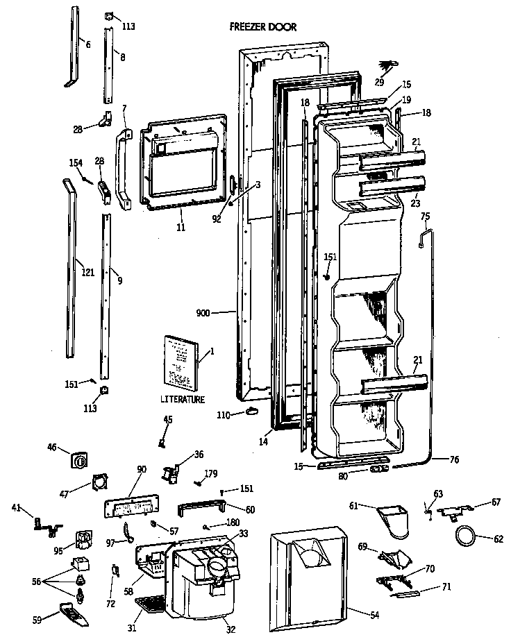 GE TFZ24PEXAWH freezer door diagram