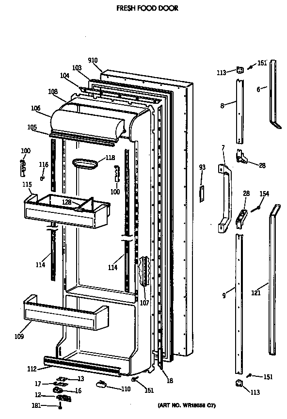 GE TFZ24PEXAWH fresh food door diagram