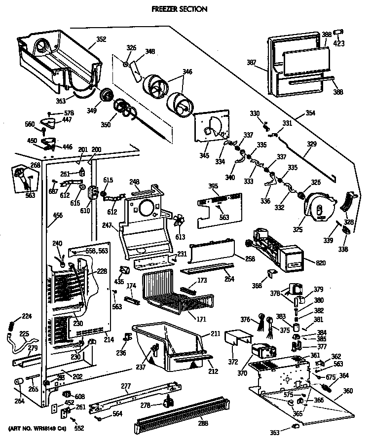 GE TFZ24PEXAWH freezer section diagram