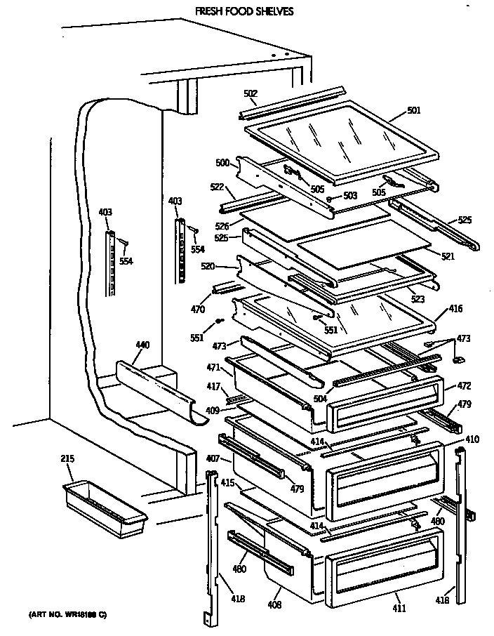 GE TFZ24PEXAWH fresh food shelves diagram