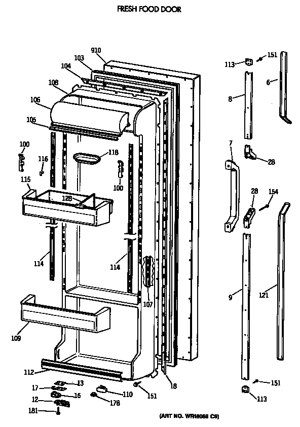GE TFZ24PRXABB fresh food door diagram