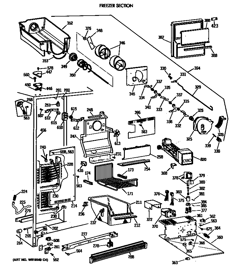 GE TFZ24PRXABB freezer section diagram