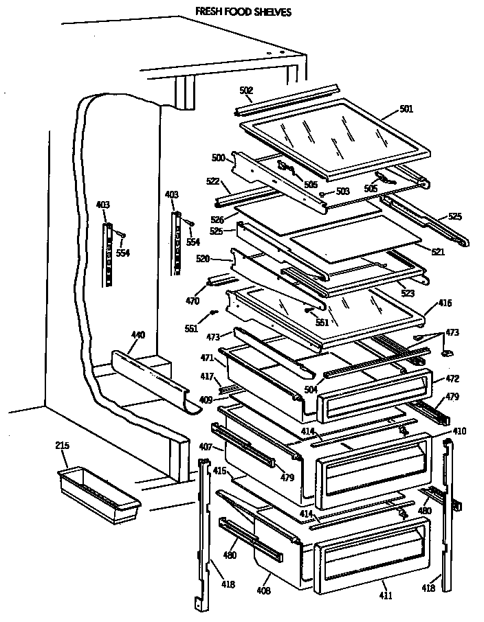 GE TFZ24PRXABB fresh food shelves diagram
