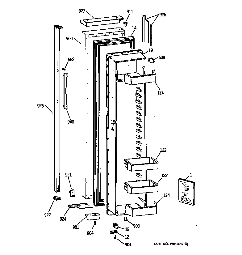 GE TPX24BIYABB freezer door diagram