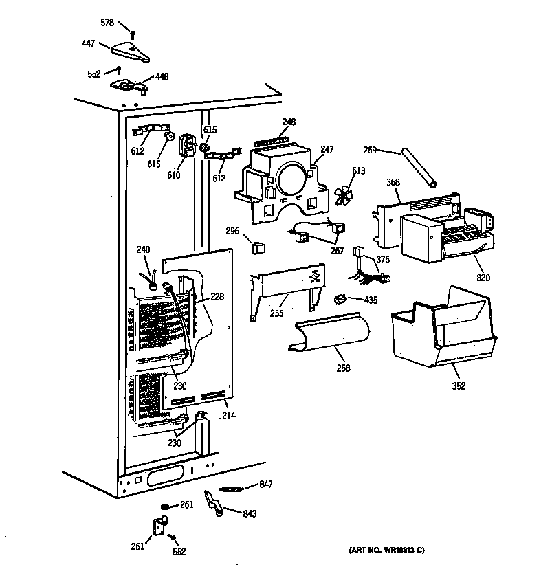 GE TPX24BIYABB freezer section diagram