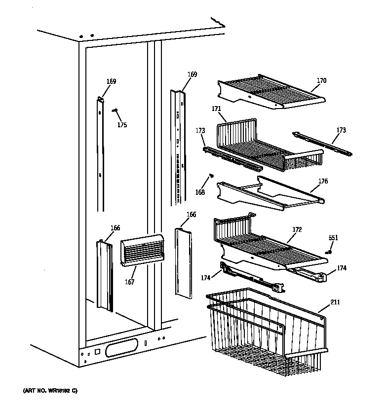 GE TPX24BIYABB freezer shelves diagram