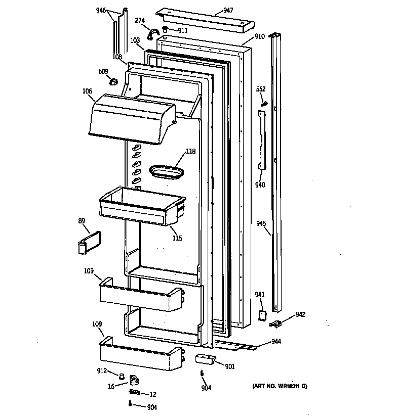GE TPX24SIYABS fresh food door diagram