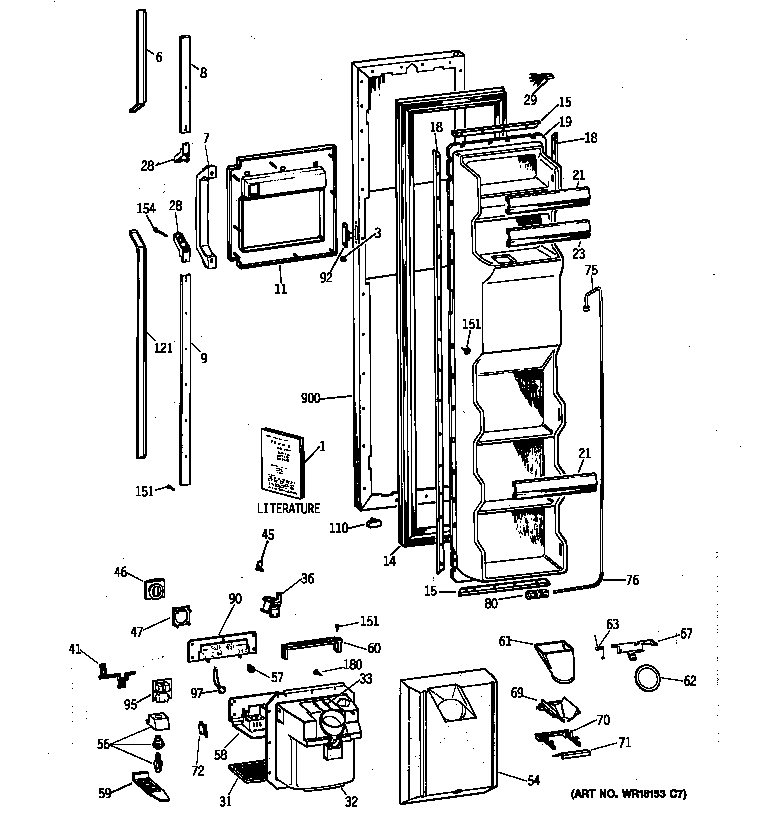 GE TFG24PEXCWH freezer door diagram