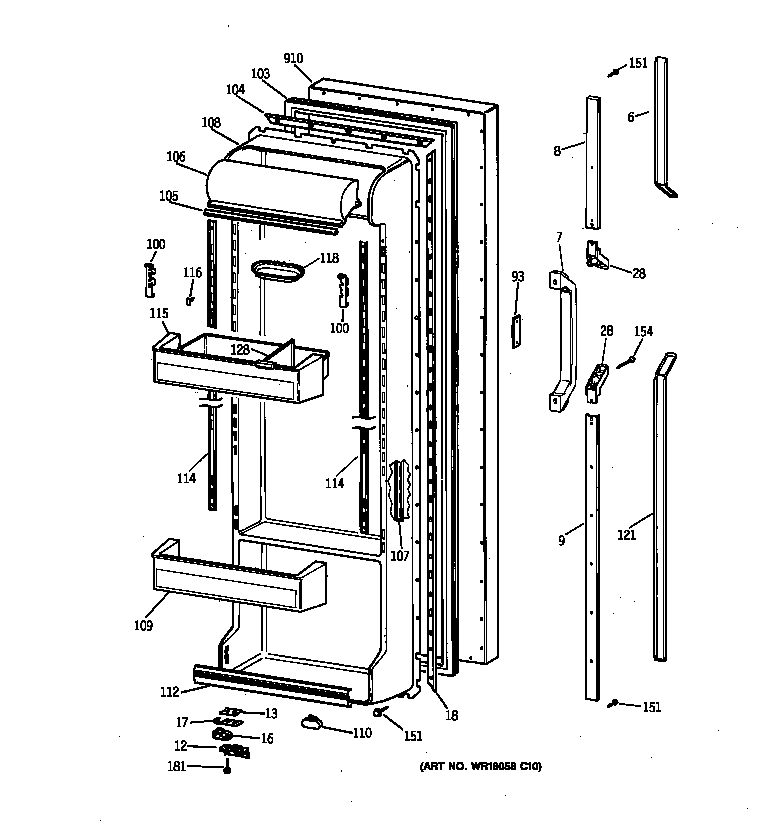 GE TFG24PEXCWH fresh food door diagram