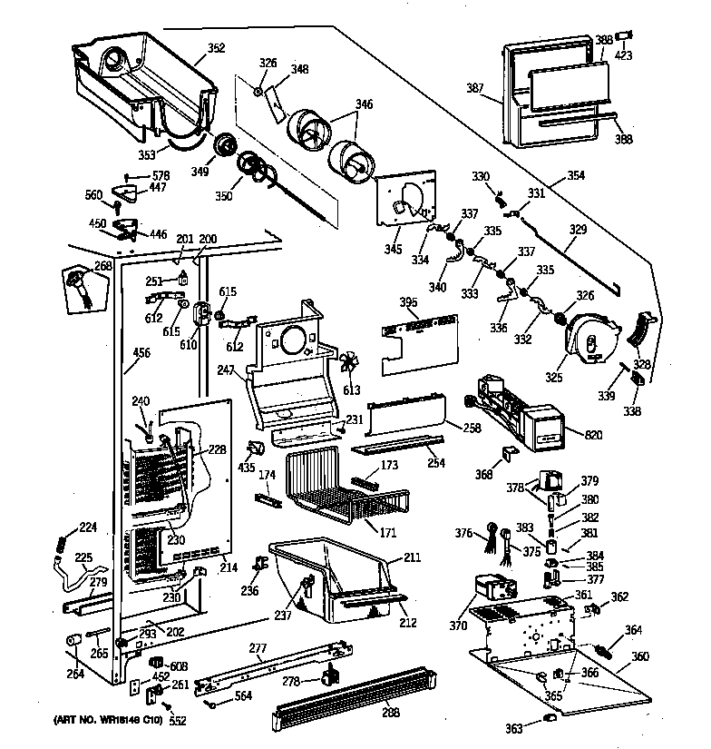 GE TFG24PEXCWH freezer section diagram
