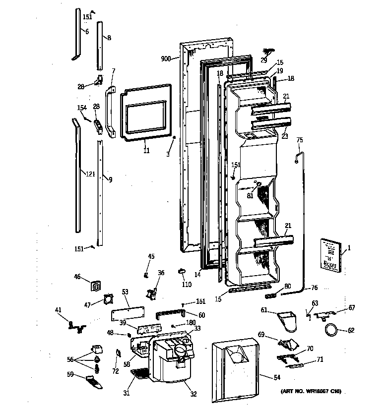 GE TFG24PRXCBB freezer door diagram