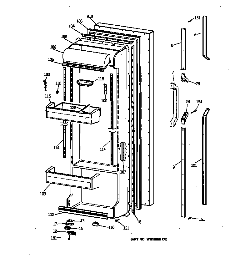 GE TFG24PRXCBB fresh food door diagram