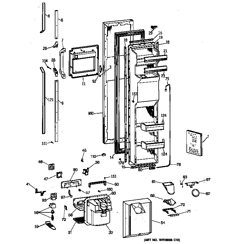 GE TFG27PFXCWW freezer door diagram