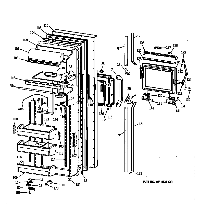 GE TFG27PFXCWW fresh food door diagram