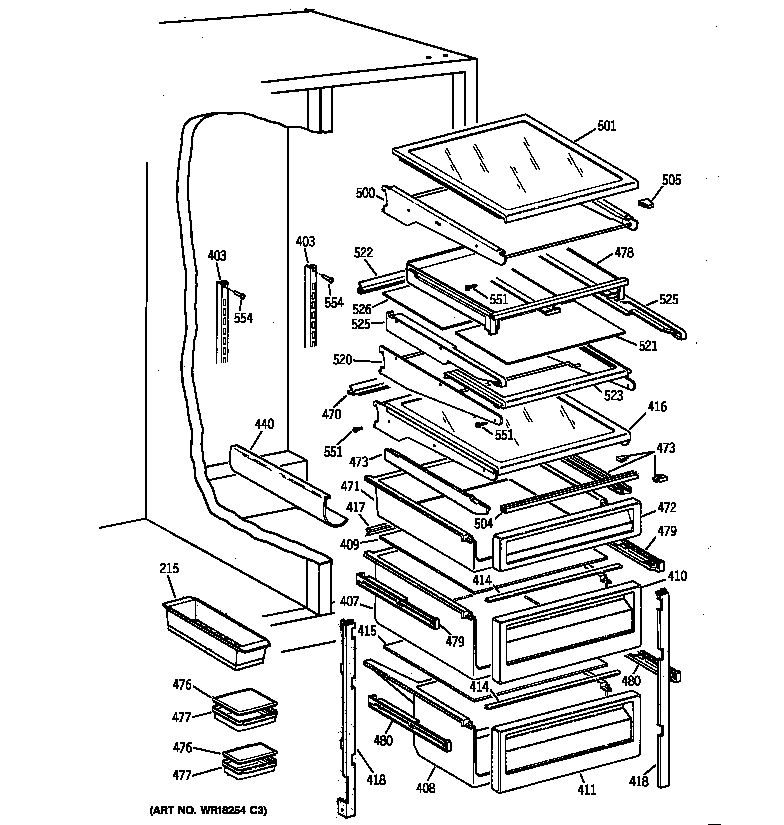 GE TFG27PFXCWW fresh food shelves diagram