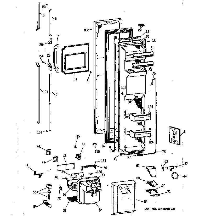 GE TFG27PRXCWW freezer door diagram