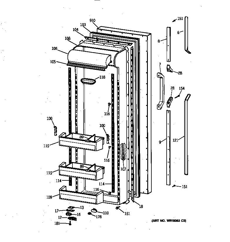 GE TFG27PRXCWW fresh food door diagram
