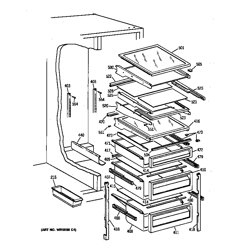 GE TFG27PRXCWW fresh food shelves diagram