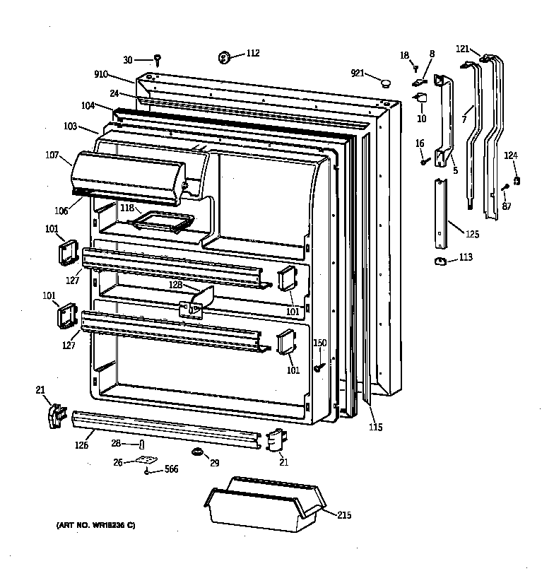 GE TBX21JAXFRAA fresh food door diagram