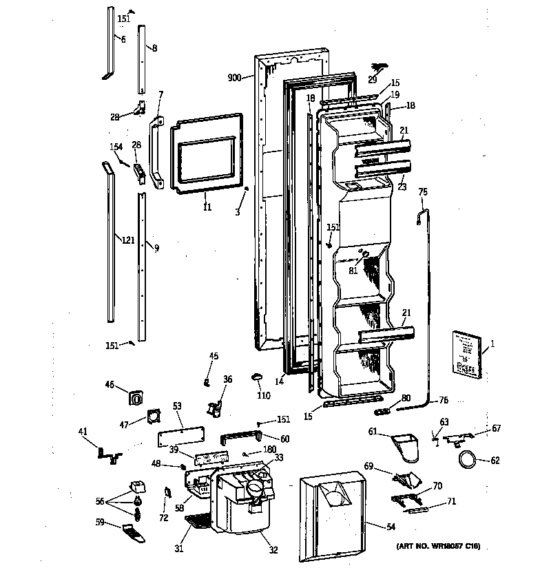 GE TFZ24PRXCWW freezer door diagram