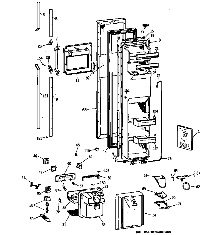 GE TFJ27PFXBAA freezer door diagram