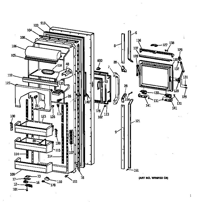 GE TFJ27PFXBAA fresh food door diagram