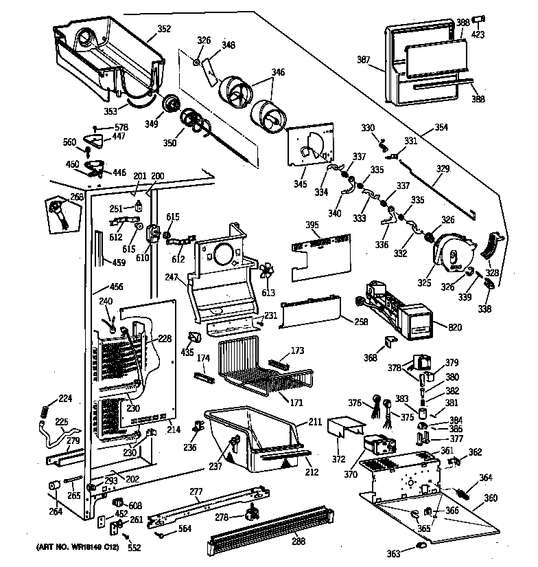 GE TFJ27PFXBAA freezer section diagram
