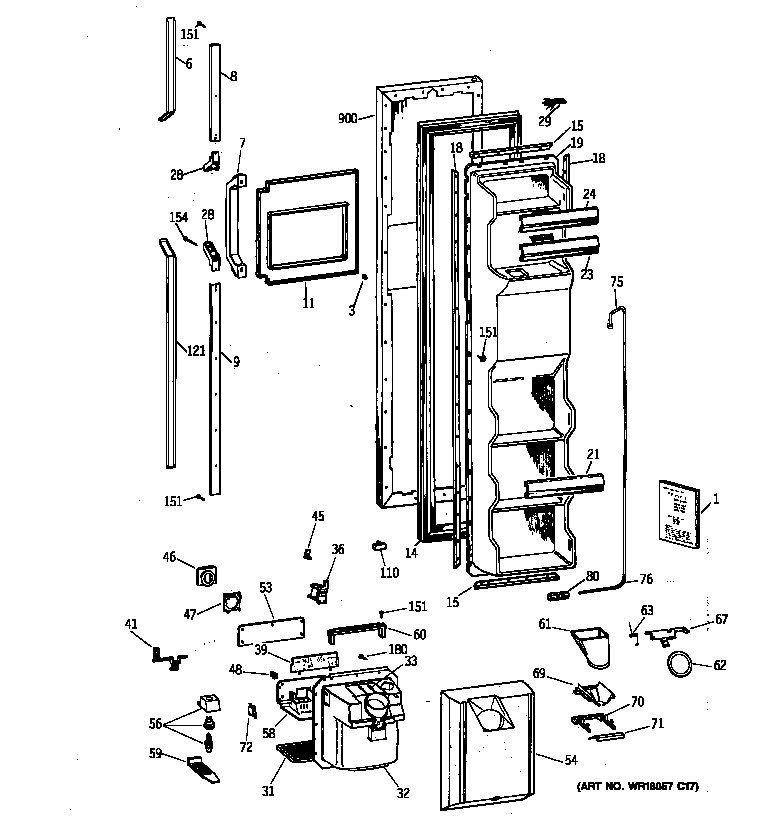 GE TFJ22PRXBWW freezer door diagram