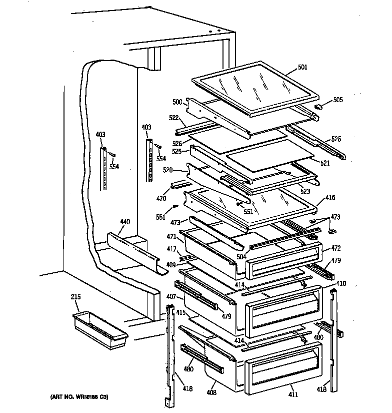 GE TFJ22PRXBWW fresh food shelves diagram