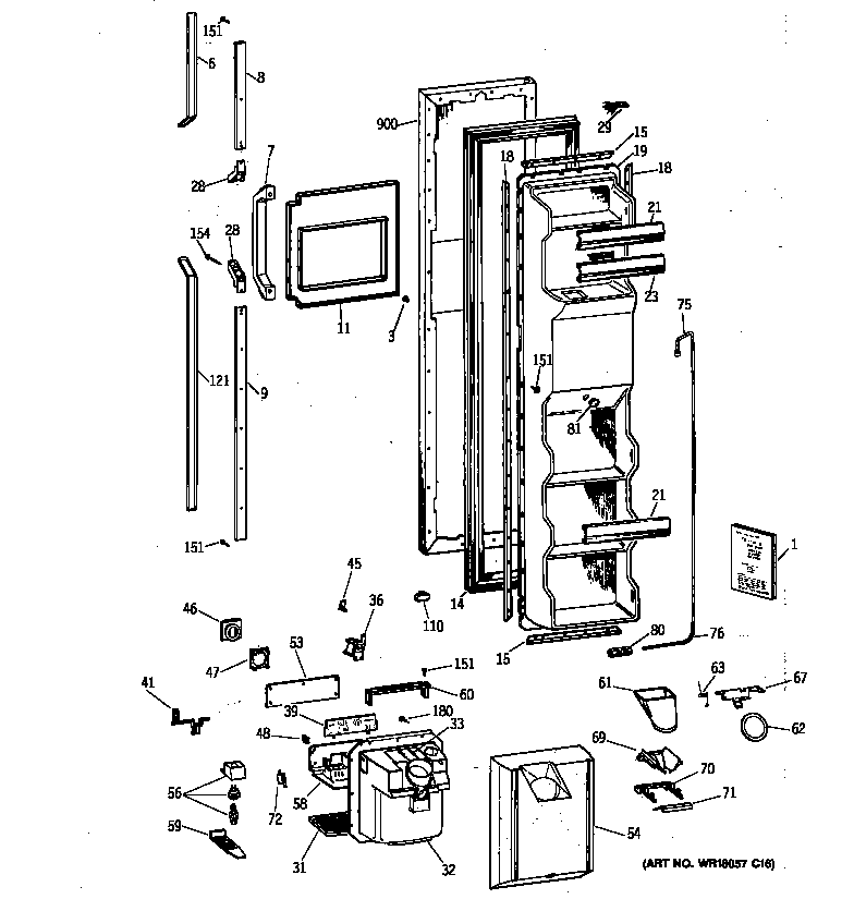 GE TFJ24PRXBWW freezer door diagram