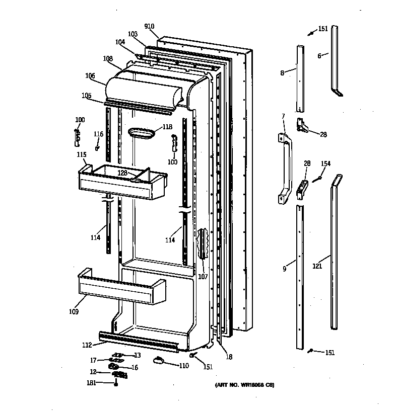 GE TFJ24PRXBWW fresh food door diagram