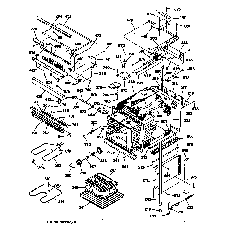 GE JKP76GP4BG oven body parts diagram