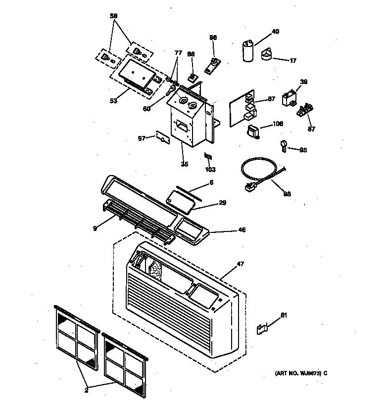 GE AZ31H12E5CV1 controls & grill assembly diagram