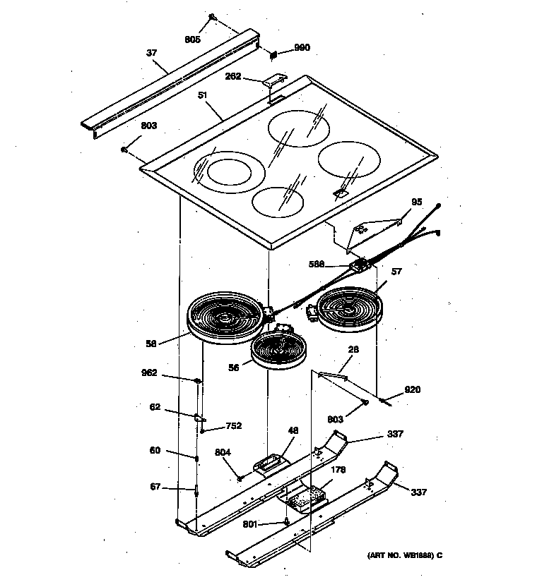 GE JCSP38GV2BB cooktop diagram
