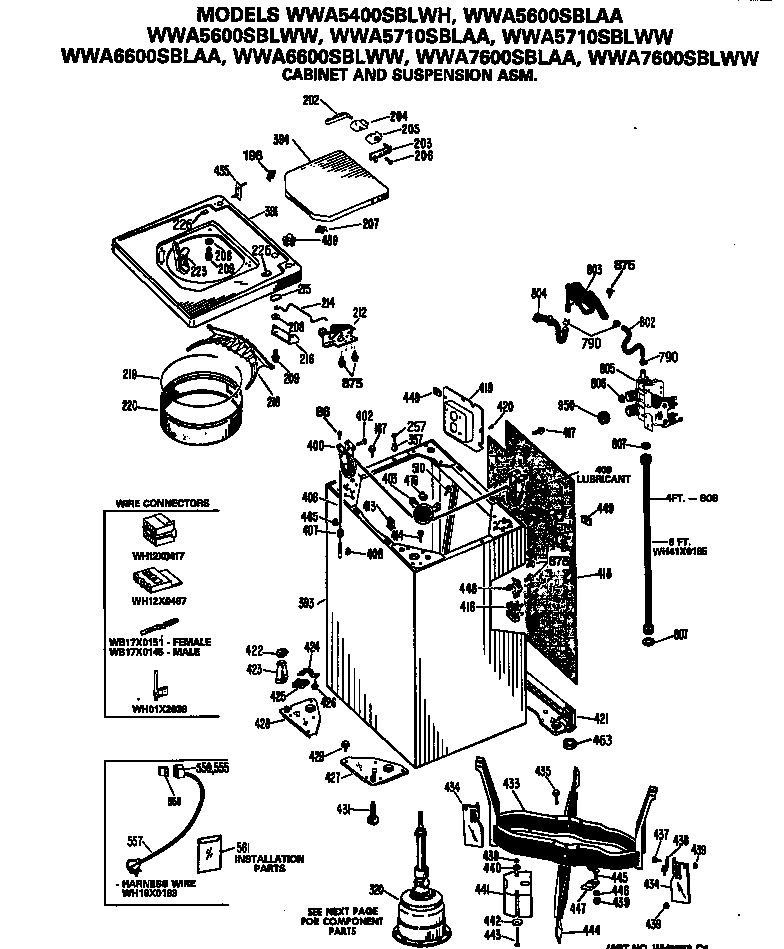 GE WWA6600SBLWW cabinet and suspension asm. diagram