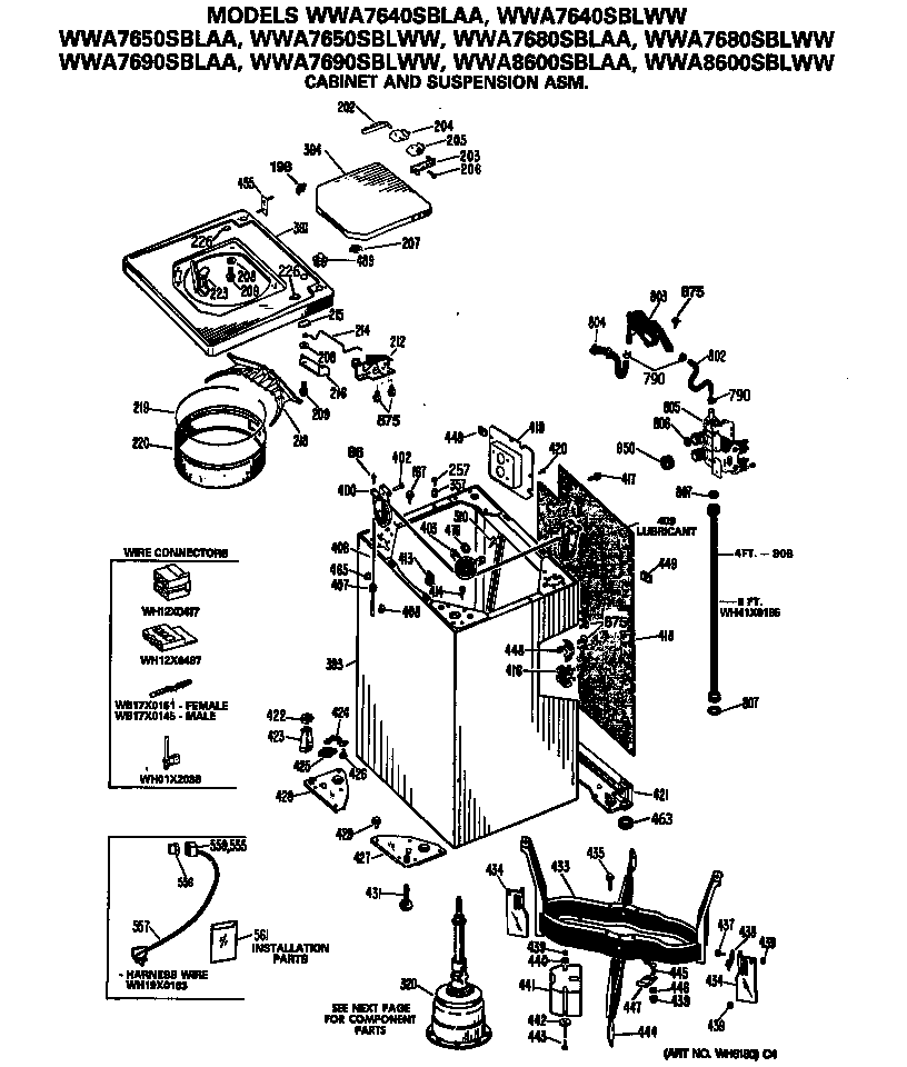 GE WWA8600SBLAA cabinet and suspension asm. diagram