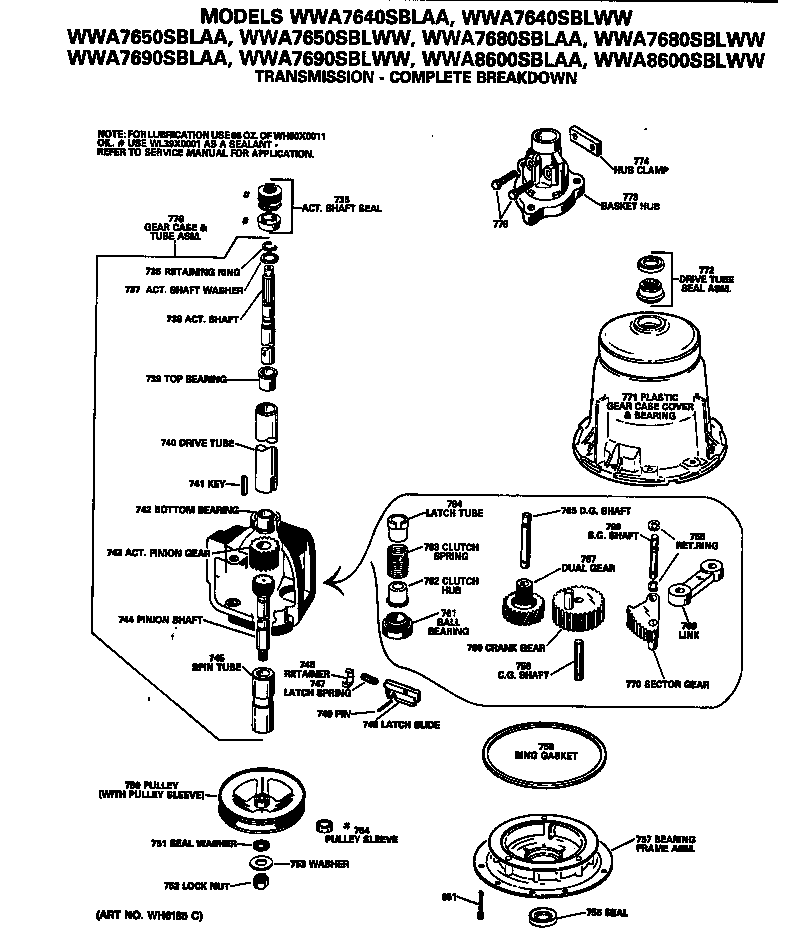 GE WWA8600SBLAA transmission - complete breakdown diagram