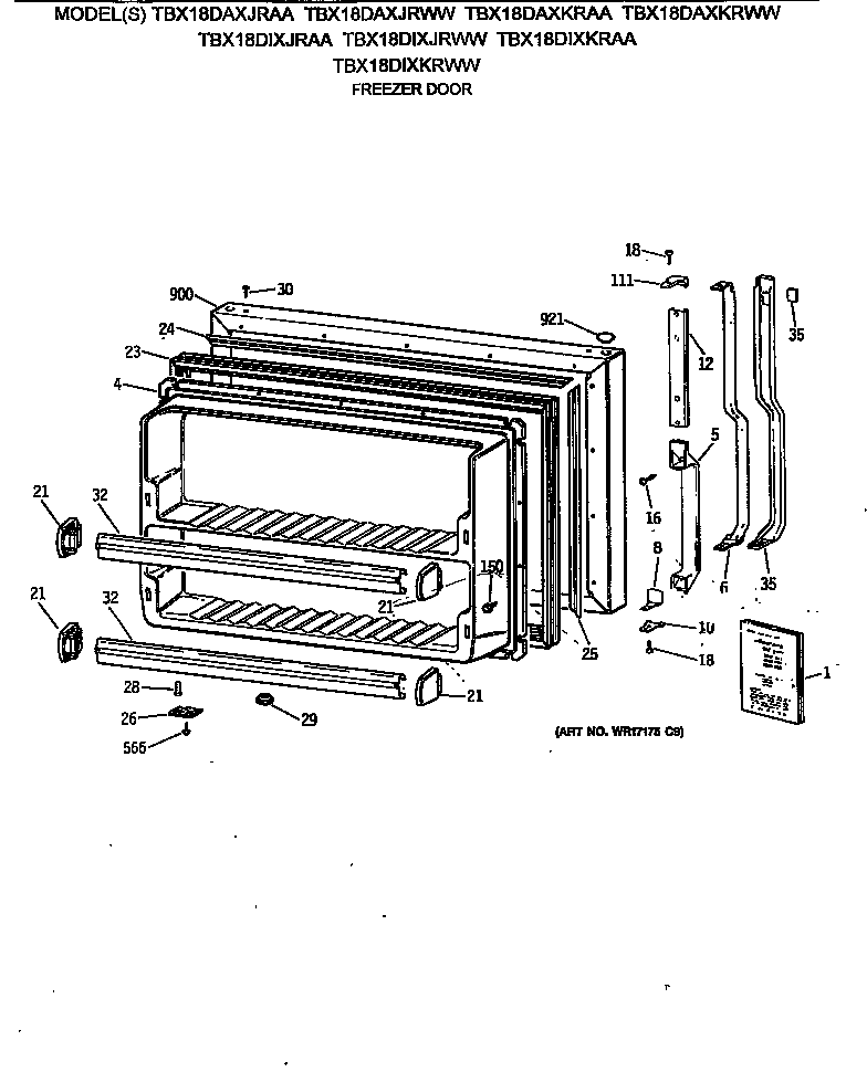 GE TBX18DAXJRWW freezer door diagram