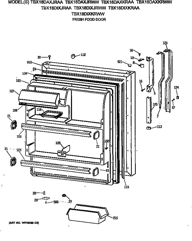 GE TBX18DAXJRWW fresh food door diagram