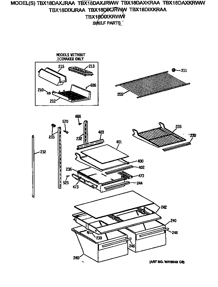 GE TBX18DAXJRWW shelf parts diagram