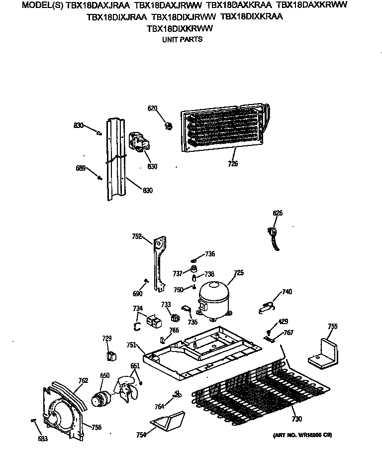 GE TBX18DAXJRWW unit parts diagram