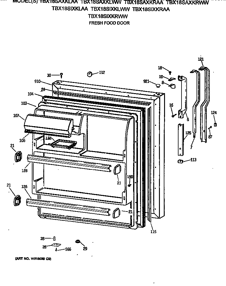 GE TBX18SIXKRWW fresh food door diagram