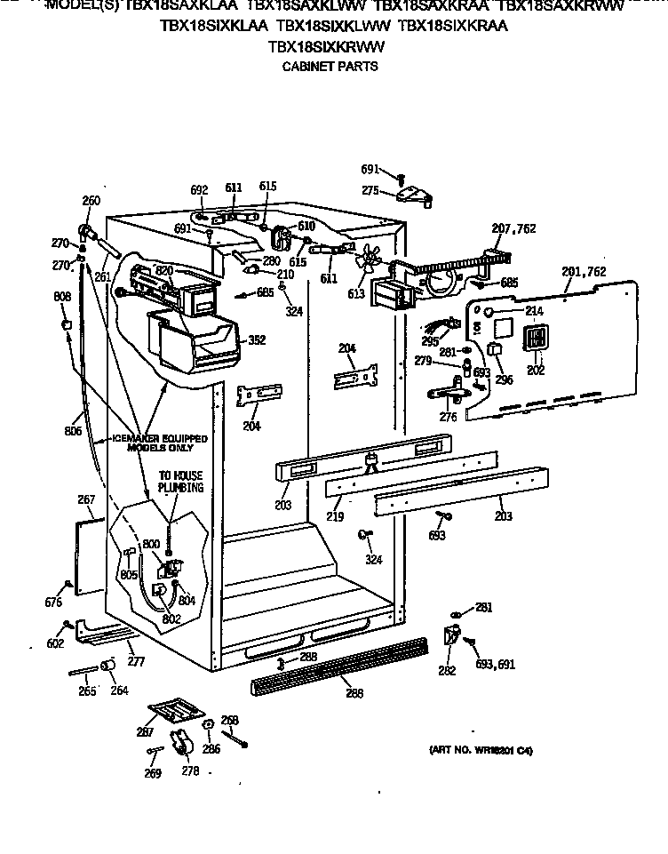 GE TBX18SIXKRWW cabinet parts diagram