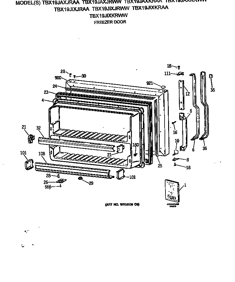 GE TBX19JAXKRAA freezer door diagram