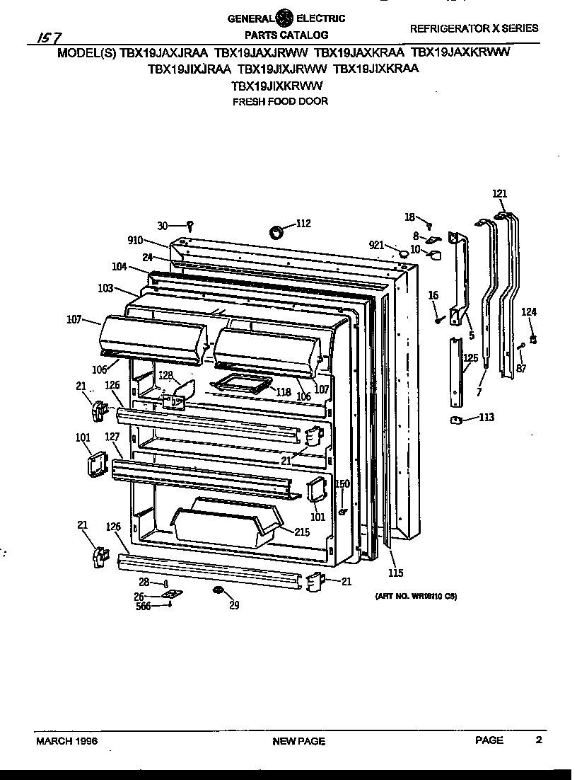 GE TBX19JAXKRAA fresh food door diagram