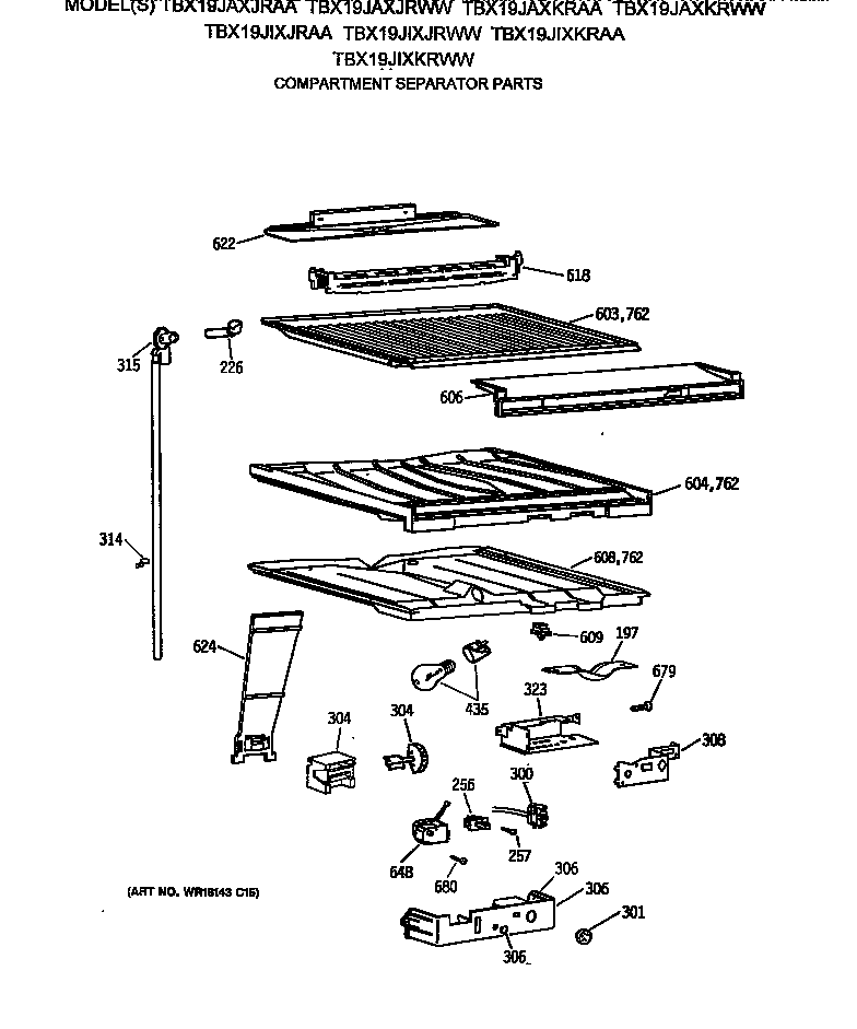 GE TBX19JAXKRAA compartment separator parts diagram