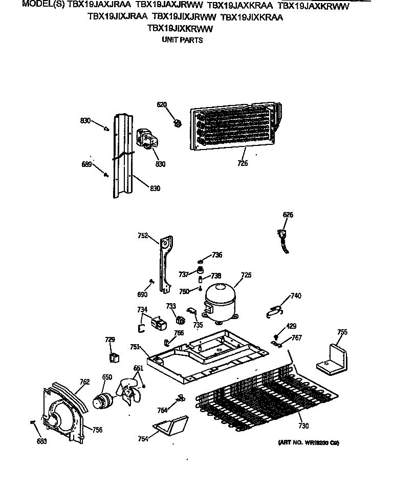 GE TBX19JAXKRAA unit parts diagram