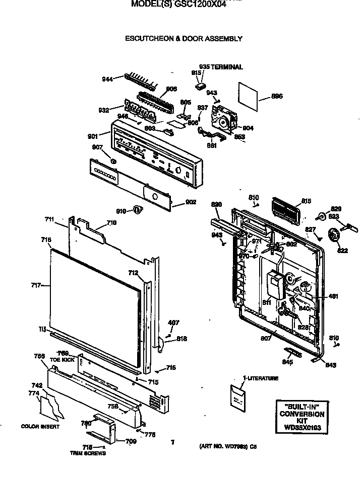 GE GSC1200X04 escutcheon & door assembly diagram